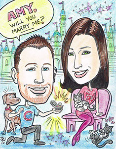 Wedding Proposal Caricature by Bill Wylie